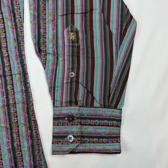 Robert Graham Mens Button Up Shirt XL Striped Flip Contrast Cuff Floral A3 - Picture 4 of 7